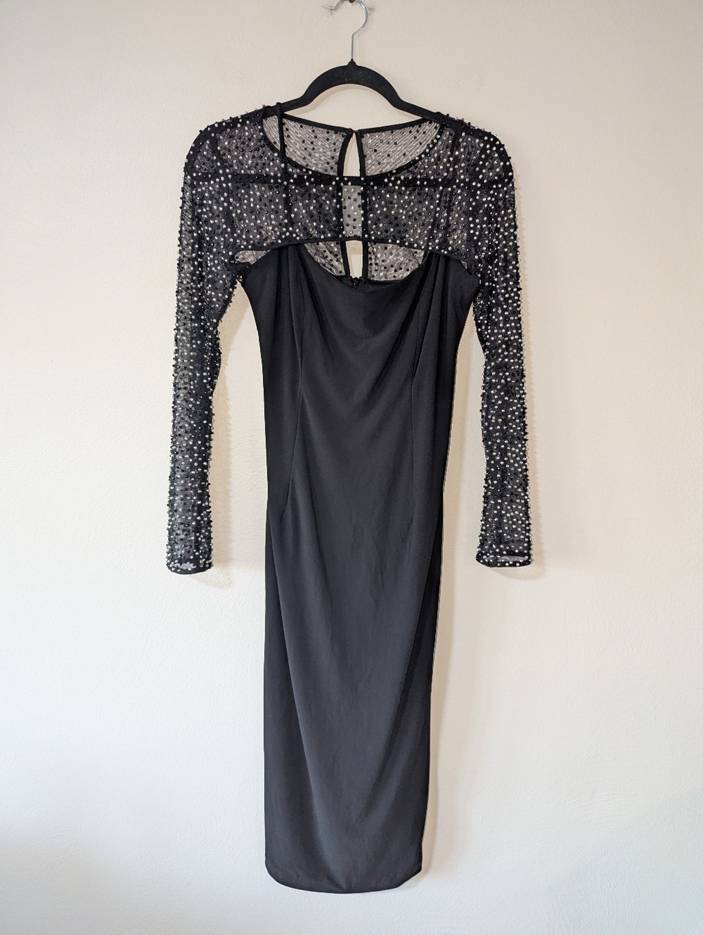 8 Betsy & Adam Black Embellished Mesh Top Dress - Picture 2 of 7